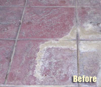 Dirty and worn stamped concrete